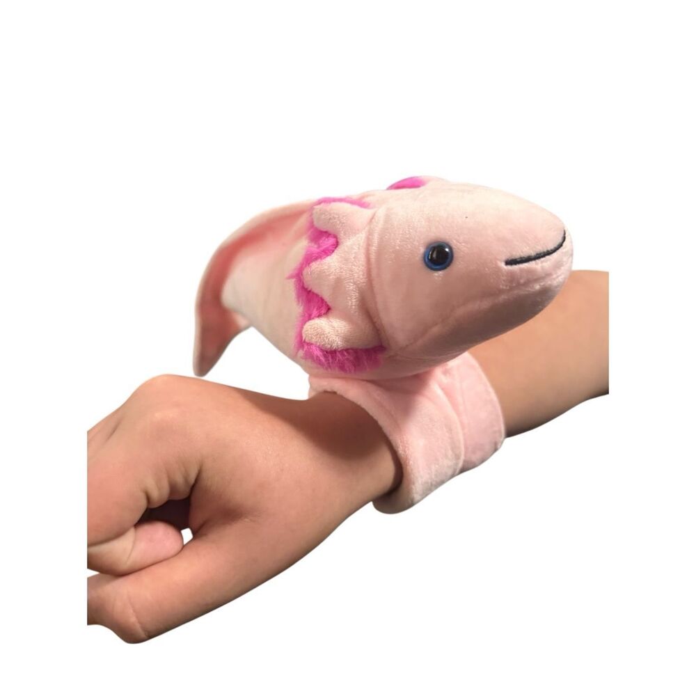 The Petting Zoo Axolotl Plush Stuffed Animal with Two Slap Bracelets Pink Arm - Picture 1 of 11